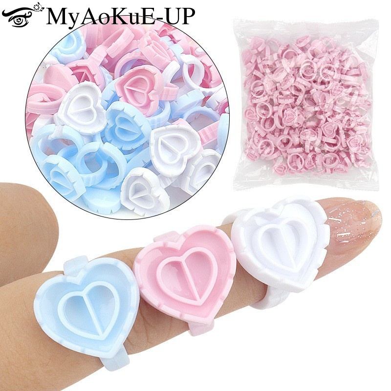 Eyelash Extension Class - 100Pcs Einweg Kleber Ring Halter Wimpern